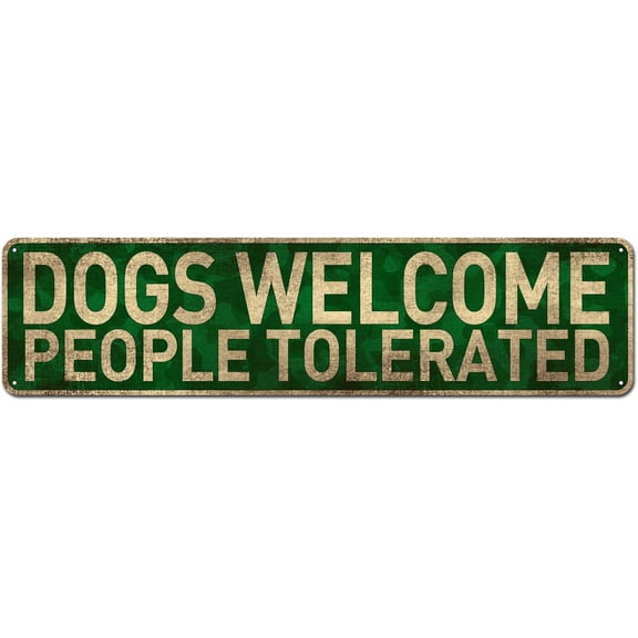Dogs Welcome People Tolerated - 4"x16" Funny Welcome Sign Novelty Plaque for Dog Lovers & Pet Owners