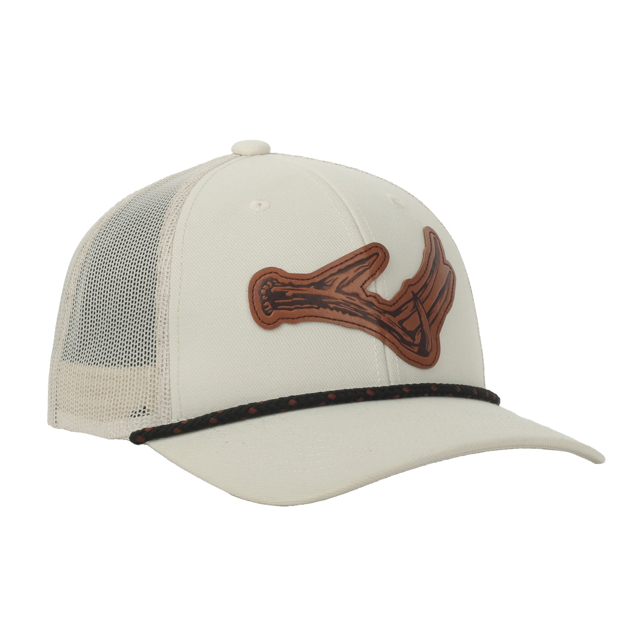 Ivory Structured 6-Panel Cap with Antler Faux Leather Patch