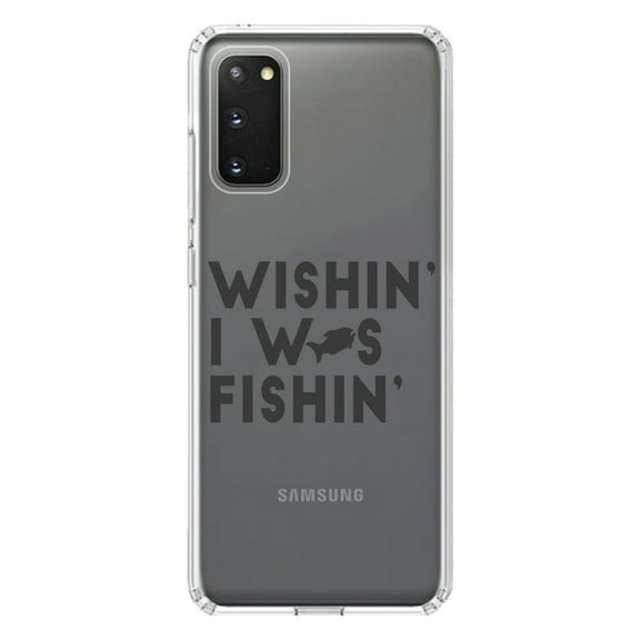 DistinctInk Clear Shockproof Hybrid Case for Galaxy S20 / S20 5G (6.2" Screen) - TPU Bumper Acrylic Back Tempered Glass Screen Protector - Wishin' I was Fishin'