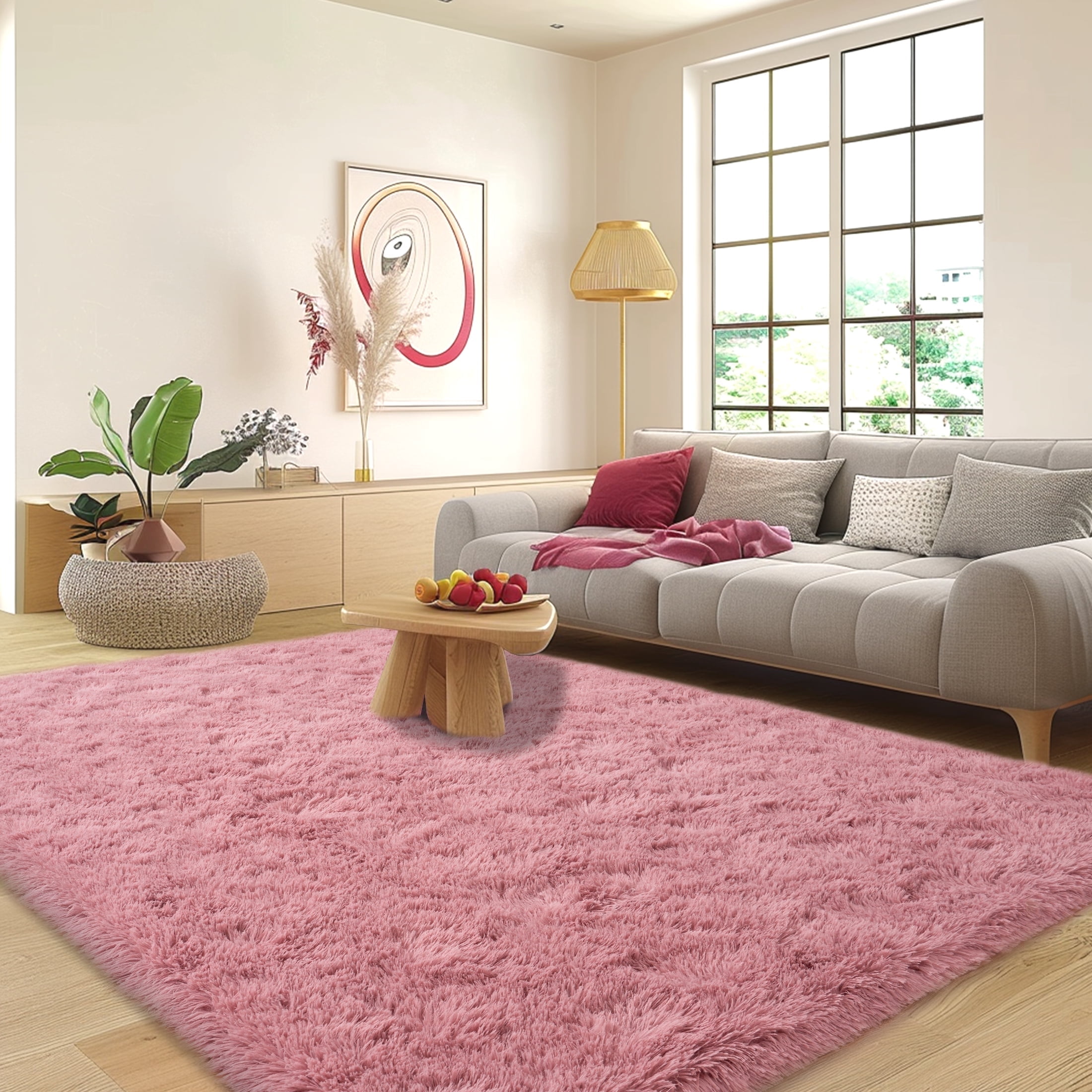 Socofuz 8x10ft Large Fluffy Rug, Soft Scandinavian Light Luxury Premium Carpets for Living Room Kids Rooms Dormitory Home Decor, Blush Pink