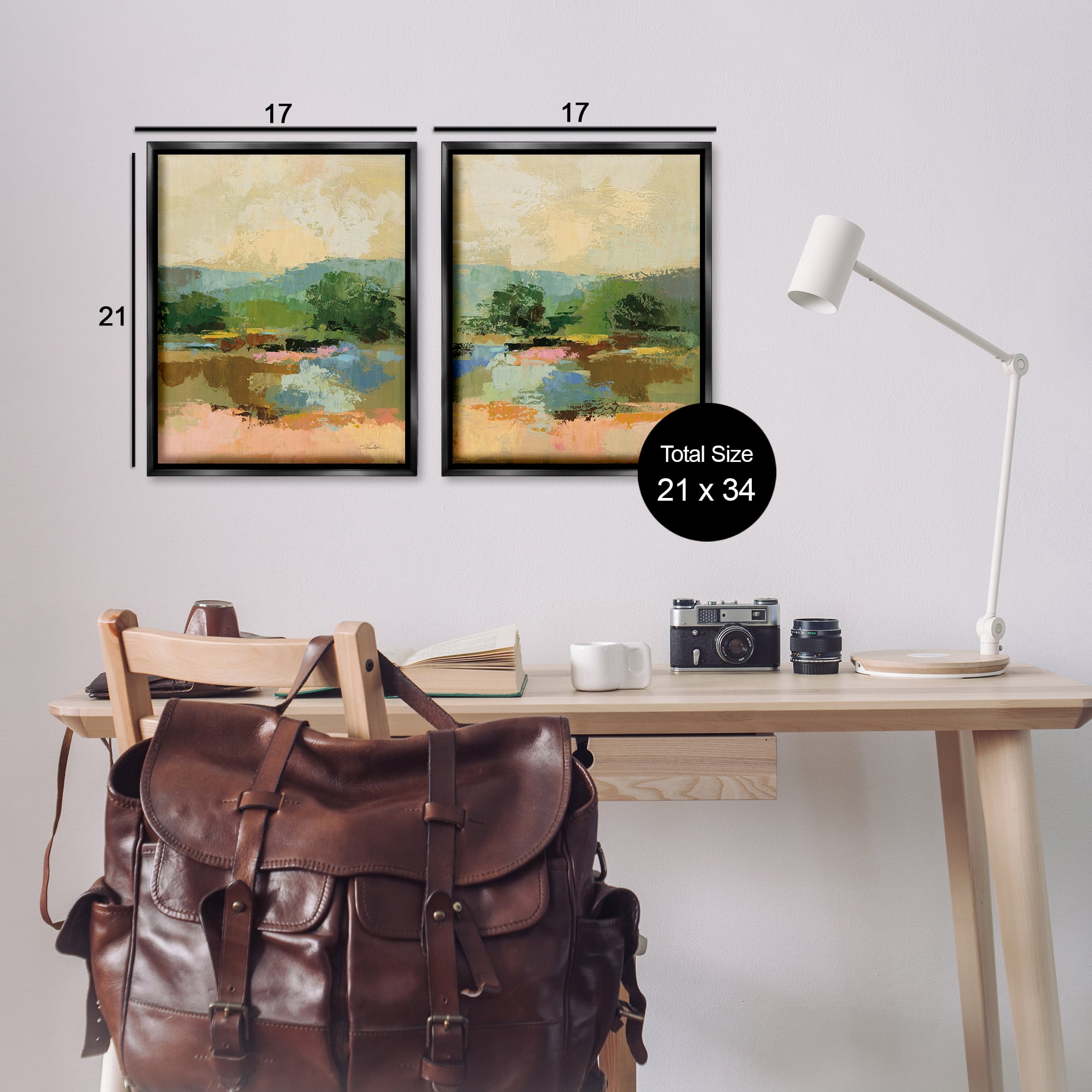 Stupell Industries Across the River Landscape Landscape & Nature Painting Black Floater Framed Canvas Art Print Wall Art, 17 x 21, Set of 2