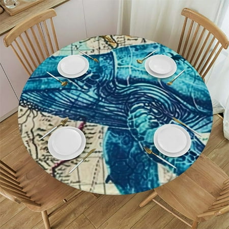 

HAOXIT Nautical whale Table Cloth Cover Suitable for Catering and Can Wipe Dining round Table coverr for Round Tables 38-42