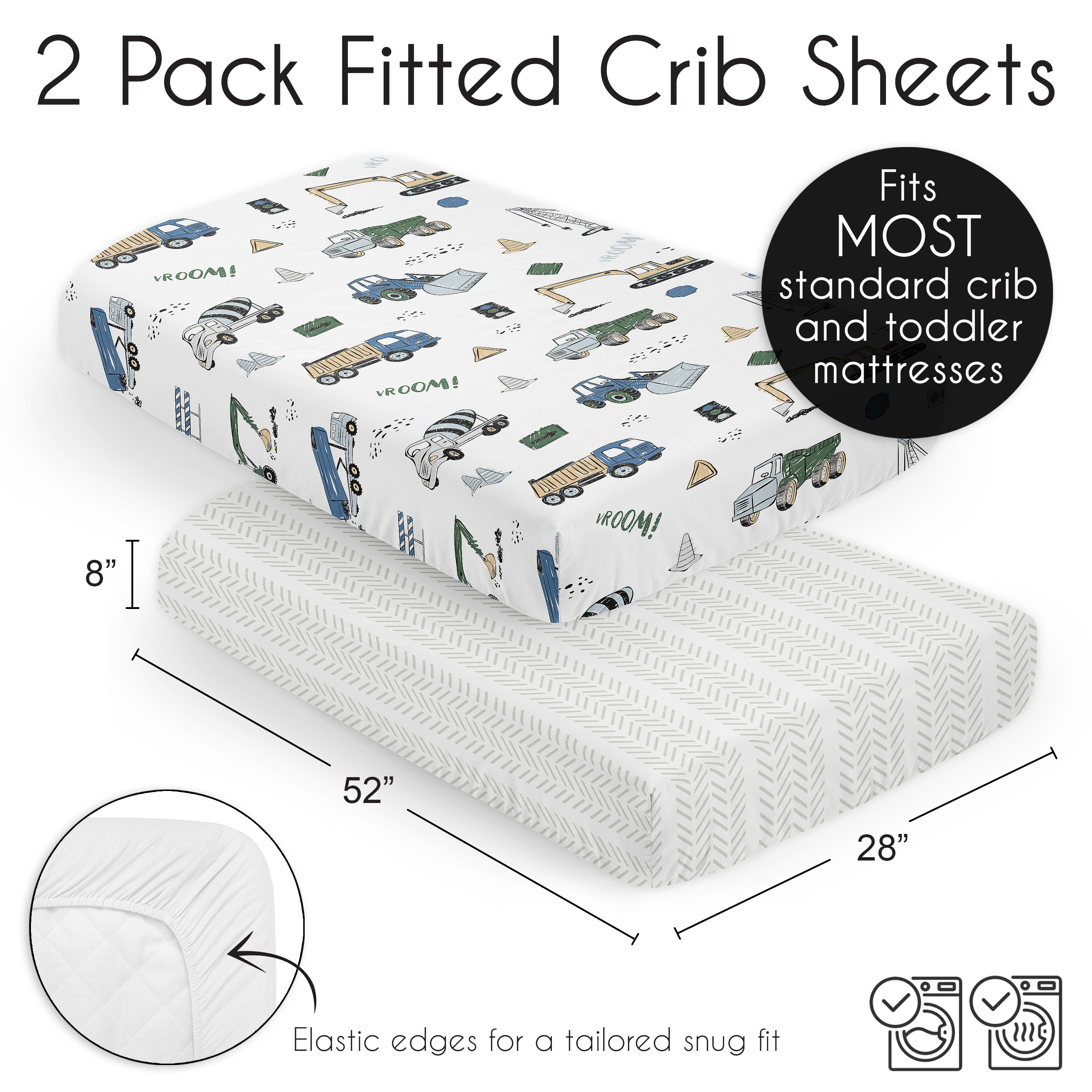Sweet Jojo Designs Construction Truck Green Blue Grey Fitted Crib Sheets 2 Piece Set