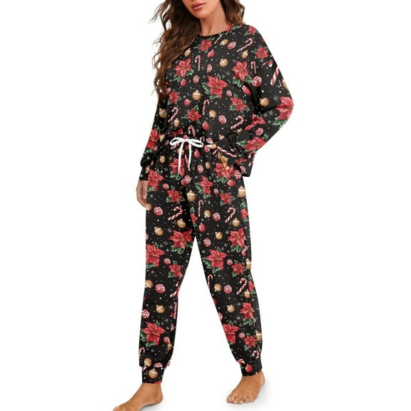 Tutolipy Christmas Pajama Set Flower Lollipop Printed Sleepwear Soft Loungewear Long Sleeve Shirt and Pajama Pants Lounge Sets, S