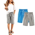 thumbnail image 4 of ZACPNCV 2PC Shorts for Girls Summer Casual Knee Length Bermuda Shorts Kids High Waisted Drawstring Short Pants Teen Girls Clothes Light Blue 11-12 Years, 4 of 5