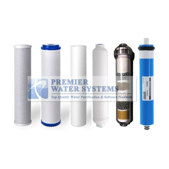 Replacement Water Filter Set for 6 Stage Alkaline Reverse Osmosis Filtration Systems: 150 GPD RO Membrane   Alkaline Filter