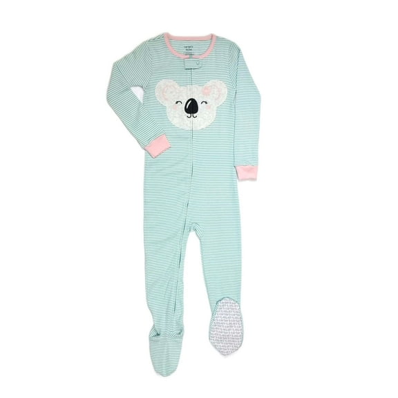 Carter's Girl's Green Striped Koala Bear Cotton Footed Pajama Sleeper, Size 3T