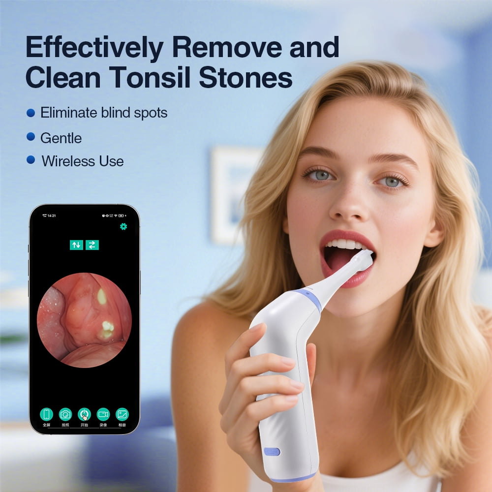 Tonsil Stone Remover with Camera, 3 Suction Modes Visual Tonsil Stone Removal Kit with 6 LED Light, 300K HD Irrigator with 3 nozzles, for iOS Android Home Oral Care