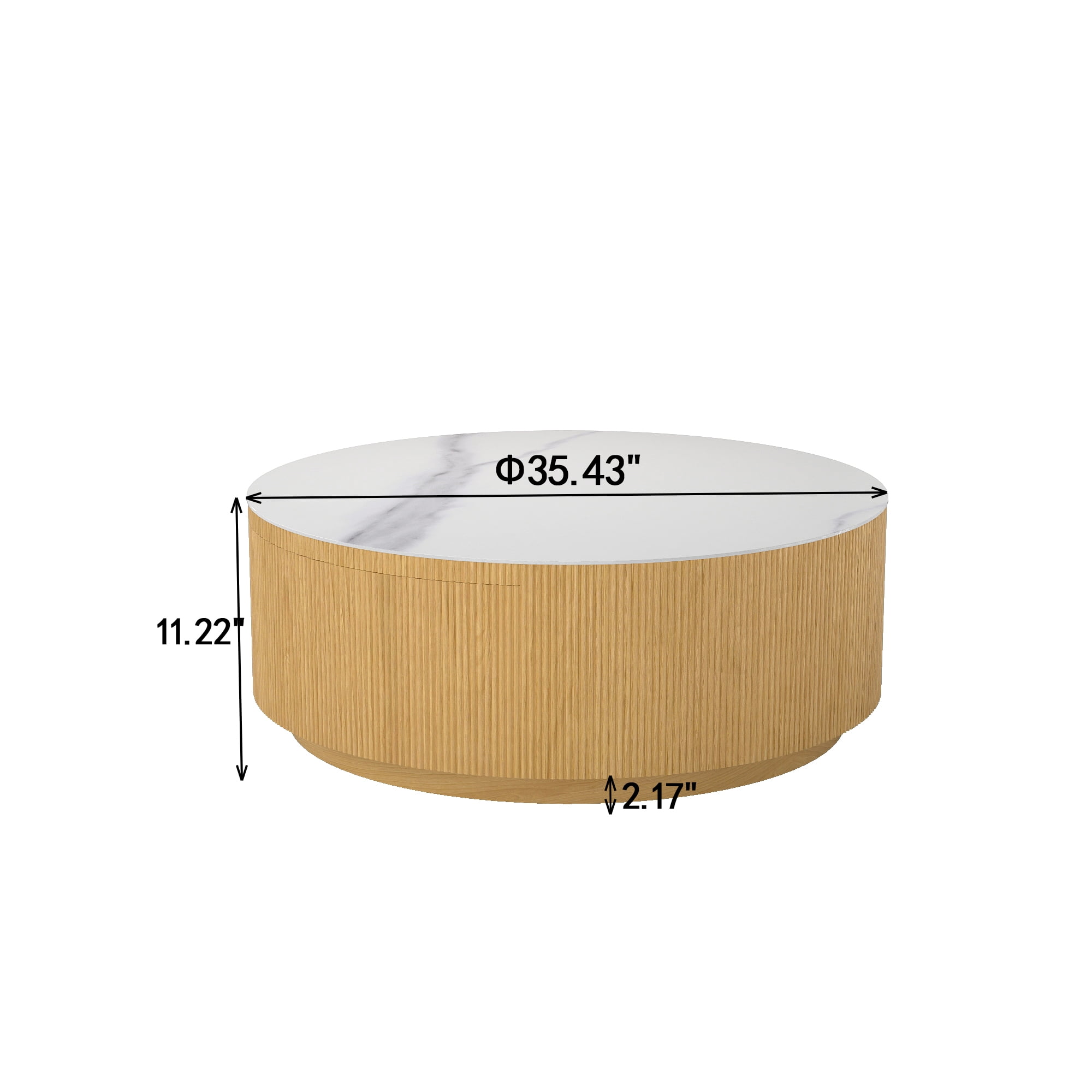 Magic Home Modern Round Coffee Table with Two Drawers,Circle Coffee Table Space-Saving Multiple Purpose for Living Room,dining room and home office,Wood color