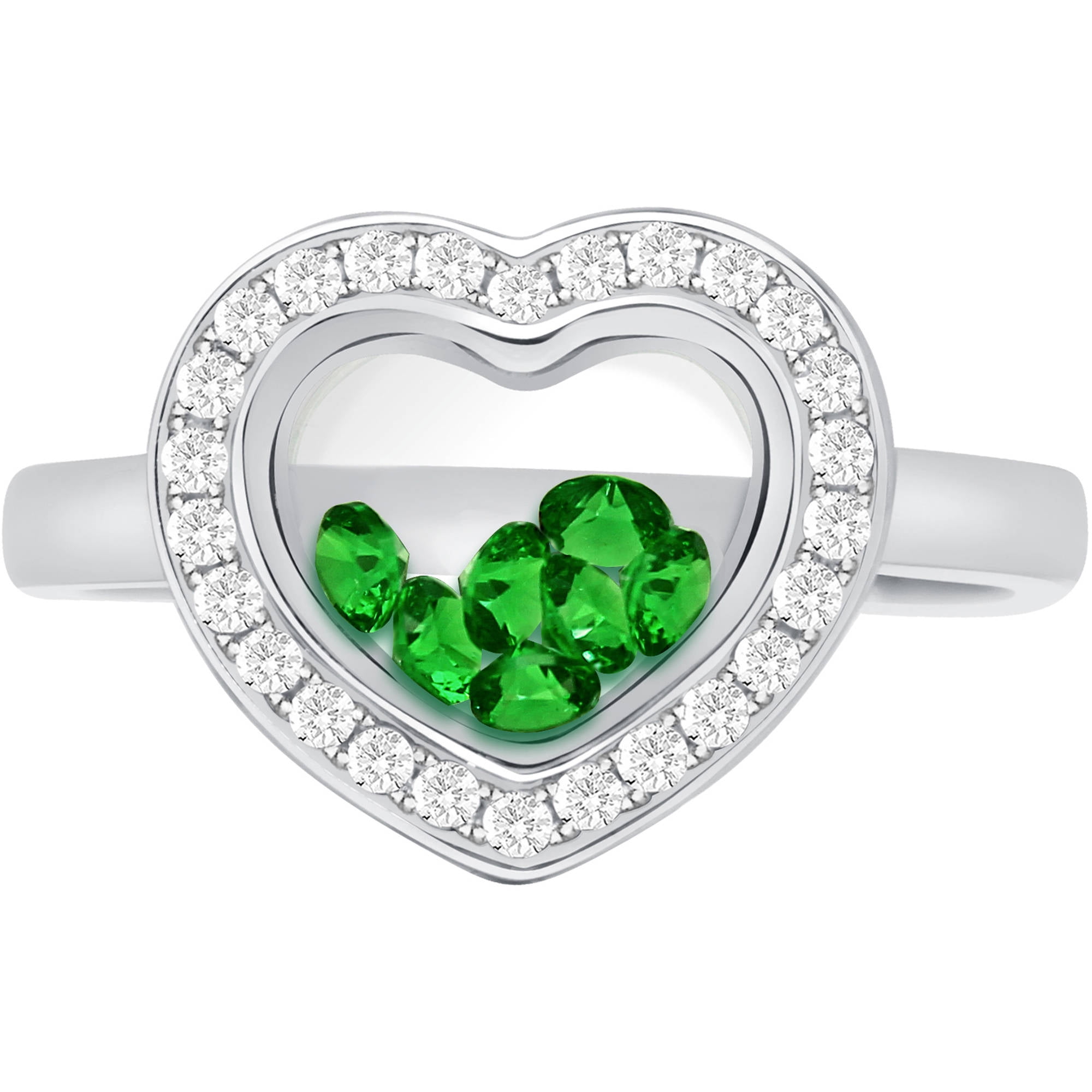 Chetan Collection - Floating Green CZ Sterling Silver Designer Heart ...