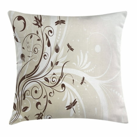 - Dragonfly Throw Pillow Cushion Cover, Seasonal Flourishing Flower Petals Swirled Branches Artistic Beauty Design, Decorative Square Accent Pillow Case, 16 X 16 Inches, Pale Green Brown, by Ambesonne