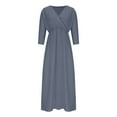 thumbnail image 6 of Taylonsss Womens Casual Long Dress High Waist Split Detail V Neck Short Sleeve Solid Color Relaxed Fit Everyday Outfit, 6 of 8
