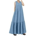 thumbnail image 2 of Meichang Sleeveless Long Maxi Dresses for Women Summer V Neck Cotton Linen Sundresses Swing Loose Fit Ruffle Hem Long Dress Women Summer Dresses, 2 of 8