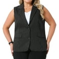 thumbnail image 2 of DARING DIVA Women's Plus Size Sleeveless Lapel V Neck Stripes Vest 1X Black, 2 of 5