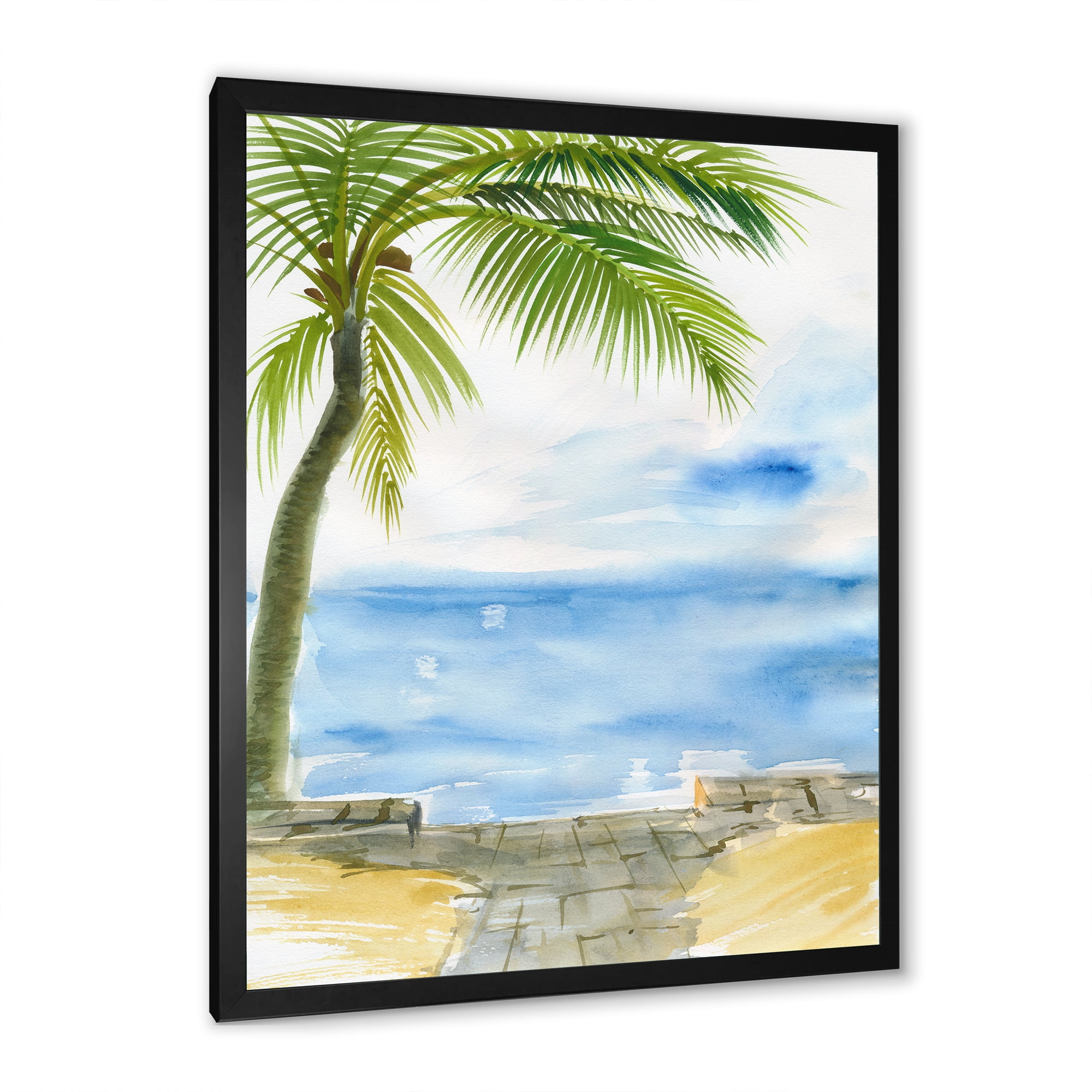 Designart 'Palm Beach Resort At Sunrise II' Nautical & Coastal Framed Art Print