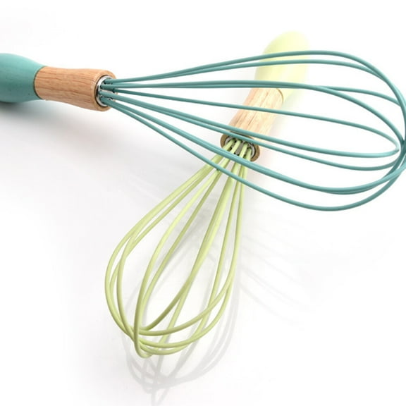 HORIALENCE 2Pcs Silicone Whisk with Wood Handle for Home Users 10-Inch 12-Inch