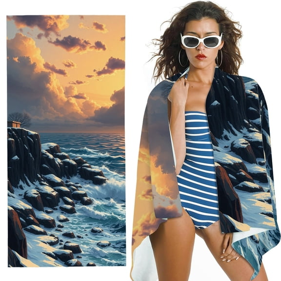 RKSupls Lighthouse Coastal Microfiber Beach Towel, Extra Large Quick Dry Lightweight Absorbent Towel for Travel Swimming Camping, Soft Super Absorbent- 30x60 in