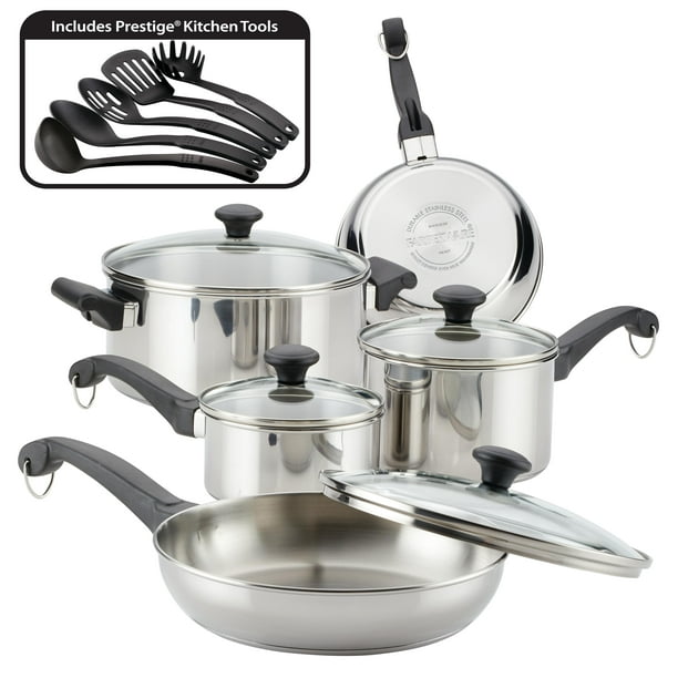 Farberware 14Piece Classic Traditions Stainless Steel Pots and Pans Set/Cookware Set, Silver