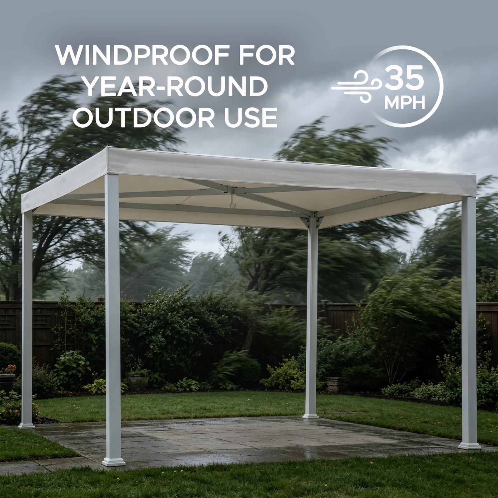 Sunjoy 10x10 ft. Modern Steel Pergola with Flat Top Canopy, White