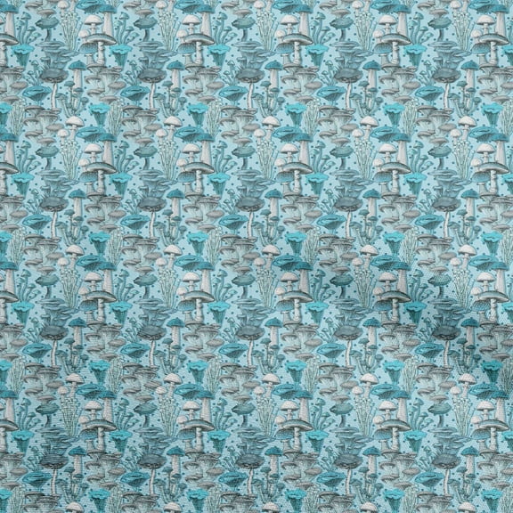 oneOone Polyester Spandex Turquoise Blue Fabric Mushroom Sewing Fabric By The Yard Printed Diy Clothing Sewing Supplies 56 Inch Wide