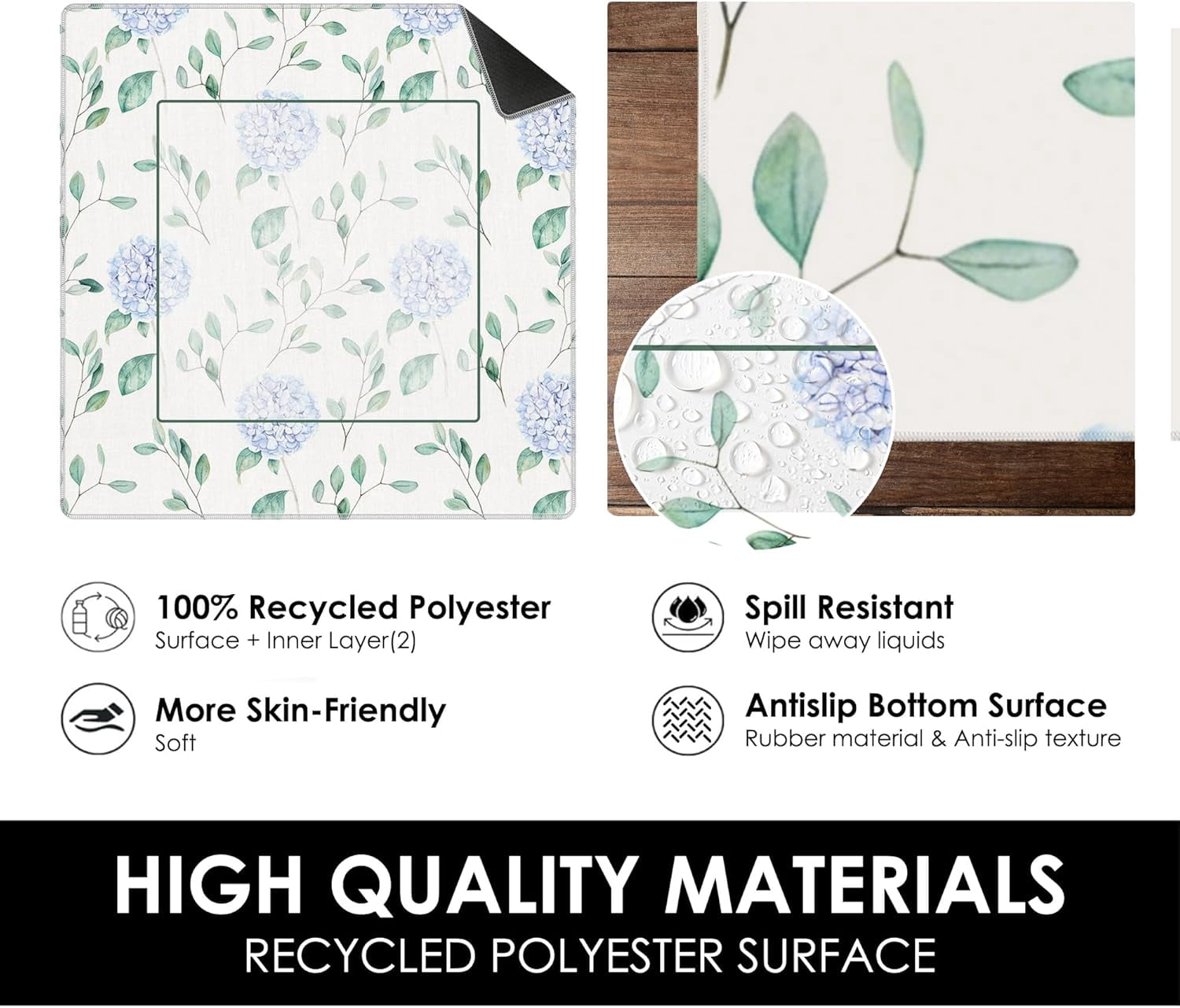 Blue Hydrangea Mahjong Mat for Table 31.5X 31.5,Blue and Green Grandmillennial Floral Non-Slip Noise Reduction Mahjong Table Cover Accessories, Hydrangea Decor, Hydrangea Mahjong Gifts for Women