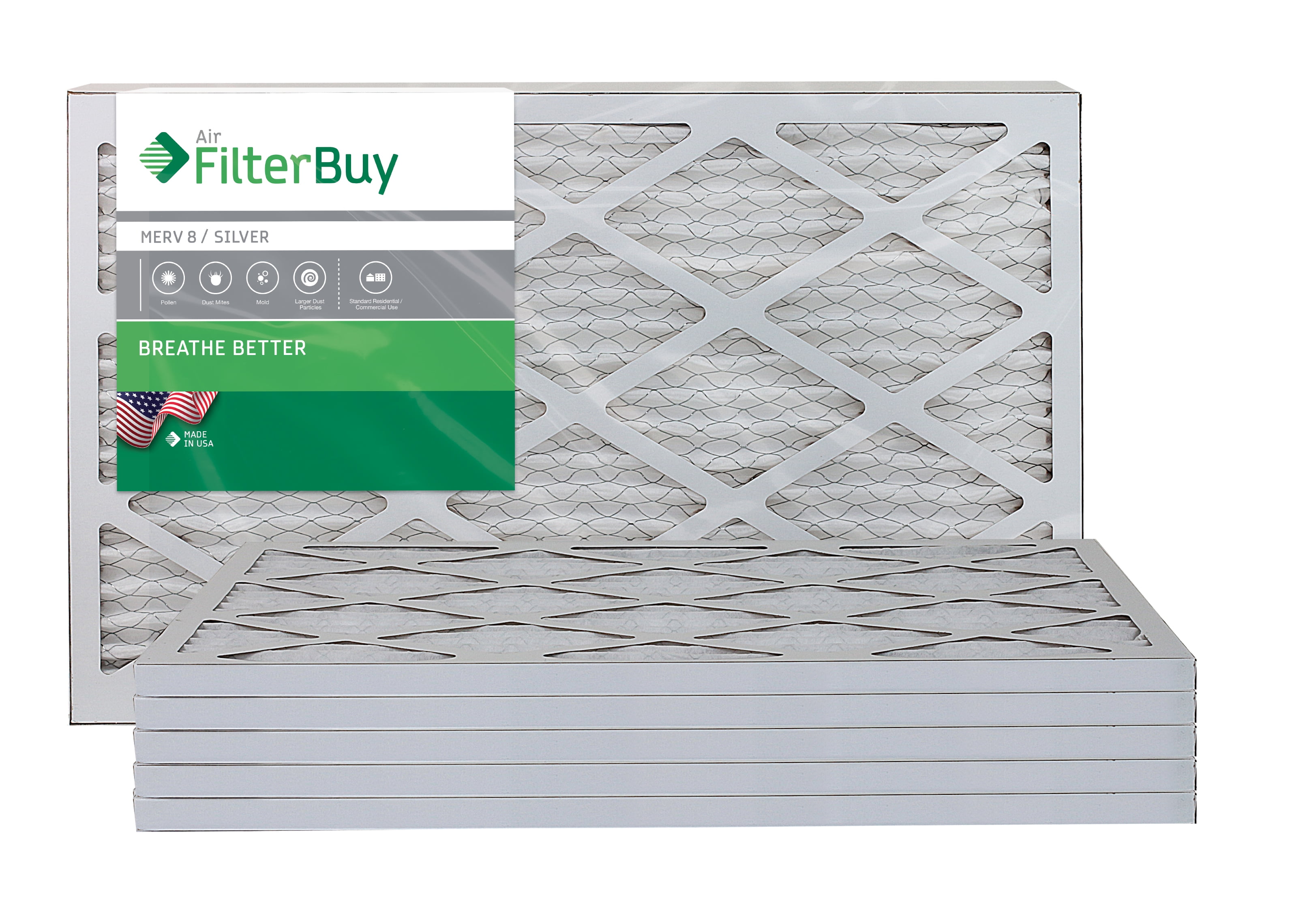 FilterBuy 16x20x1 MERV 8 Pleated AC Furnace Air Filter, (Pack of 6
