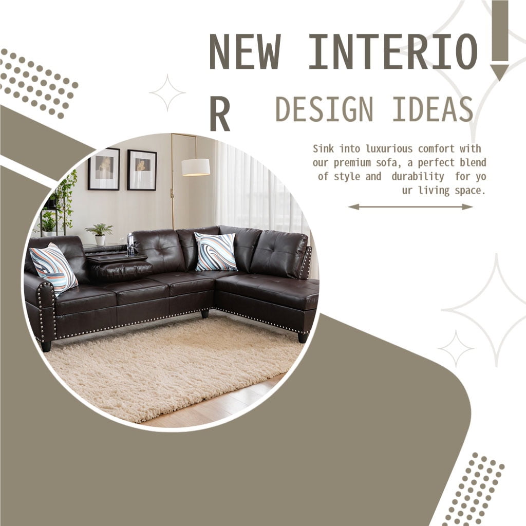 4-seater L-shaped sofawith 90° Swivel Cup Holders, apartment, living room, and office sofa(Includes 2 Pillows)
