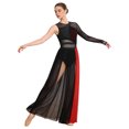 thumbnail image 3 of MSemis Womens Modern Lyrical Dance Dress Shiny Rhinestones Side Split Sheer Mesh Dresses Black&Red M, 3 of 7