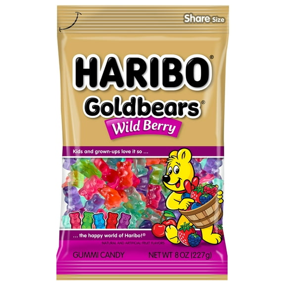 HARIBO Goldbears Gummies Wildberry Assorted Berry Flavor Gummy Candy, 8oz, Share Size Bag