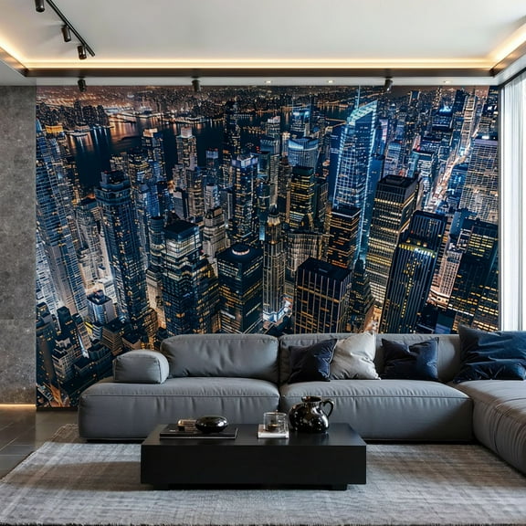 Prxcm Canvas Wall Mural Peel and Stick Large Wallpaper Aerial View Night Wall Art Decor for Living Room Bathroom Self Adhesive and Removable 69in x 98in