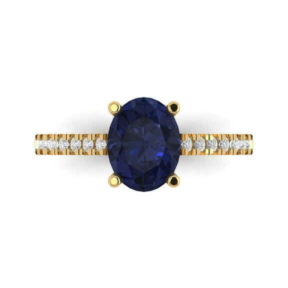 Solitaire with Accents Engagement Ring for Women - 2.21ct Simulated Blue Sapphire in 14K Yellow Gold Promise Ring