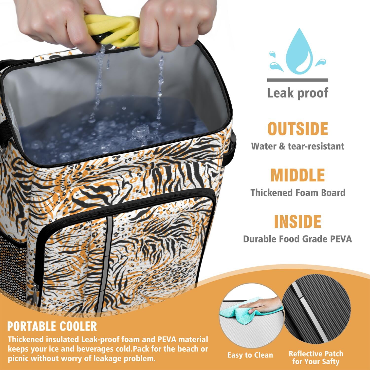 Travel Cooler Bag - Animal Print Pattern Camping Beer Cooler Backpack with Bottle Opener- Waterproof Insulated Picnic Backpacks - Cooler Bag for Beach