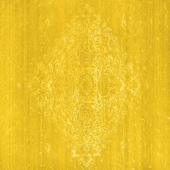 Ahgly Company Indoor Square Oriental Yellow Industrial Area Rugs, 4' Square