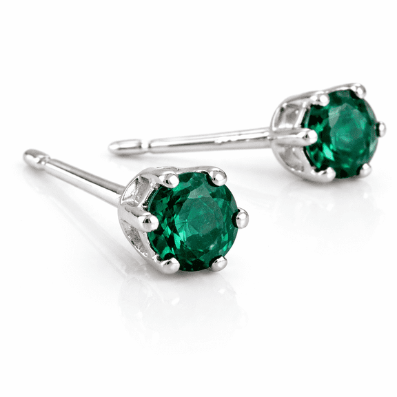 Sterling Silver Post Stud Piercing Earrings for Cartilage Tragus Helix Multiple Piercing Hypoallergenic Birthstone Jewelry for Women (Green Emerald 3mm | 6 prongs)