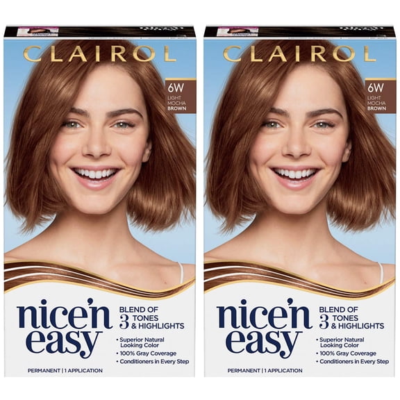 Pack of (2) Clairol Nicen Easy Permanent Hair Dye, 6W Light Mocha Brown Hair Color
