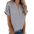 thumbnail image 4 of AUNVITO Women's Short Sleeve Shirt V-Neck Button Down Casual and Elegant Summer Top, 4 of 8