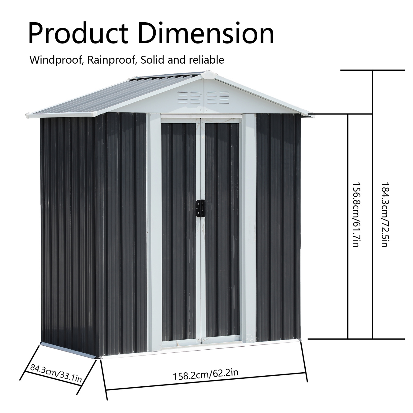 5x3 FT Outdoor Storage Shed with Lockable Door and Sliding Doors, Metal Frame Garden Shed with Sloping Roof, Vents, Waterproof Tool Shed for Backyard Patio Lawn, Vents, Grey