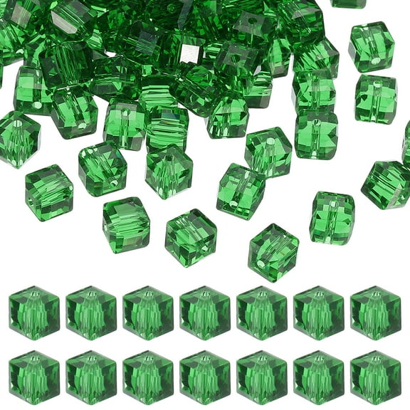 Uxcell 6mm Crystal Cube Beads, 100 Pcs Square Glass Beads Loose Spacer Beads, Green