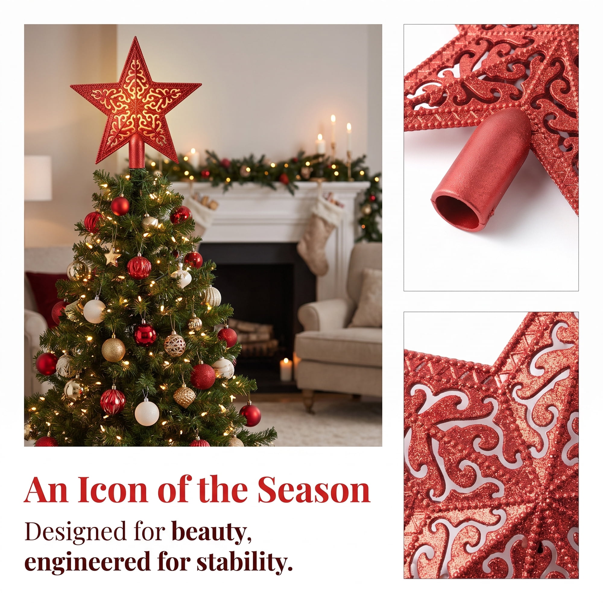 Unique Bargains Openwork Astral Motif Luxury Adjustable Invisible Canopy Accents Red 3.9"