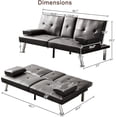 thumbnail image 3 of Faux Leather Convertible Folding Futon Sofa Bed with Cup Holders, Metal Legs, and Removable Armrests for Living Room and Dorm (Brown), 3 of 9