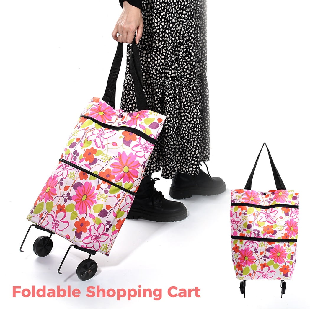 Fineget Foledable Shopping Grocery Cart Tote Bag with Wheels backpack