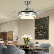 Oukaning 36" 4 Blade LED Retractable Blades Ceiling Fan with Remote Control and Light, 3 Color 3 Speed (Silver)