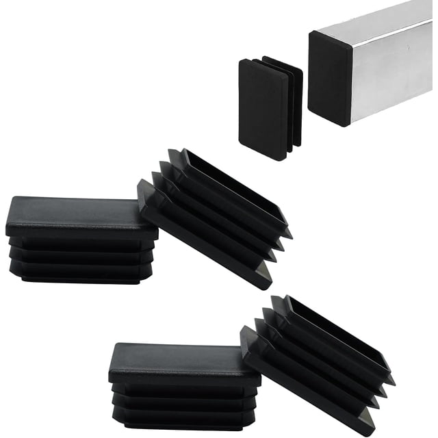 4 Pack 1-1/2"x1 Rectangular Tube End Cap Plastic Plugs, Rectangular Tubing Plug Inserts for Metal Tubing, Fences, Glide Protection from Chair Legs and Furniture, Durable Plastic Hole Plugs, Black