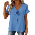thumbnail image 4 of Lmueinov Tie Front Blouse for Women V-Neck Short Sleeve Relaxed Fit Casual Summer Shirt Soft Stretch Breathable Top, 4 of 6