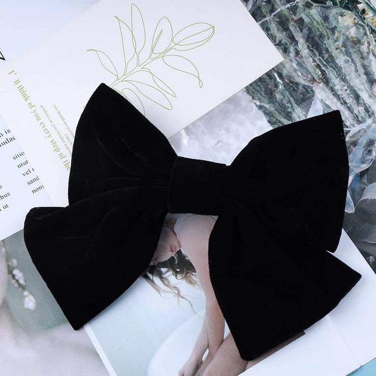 Shein 1pc Lady Black Ribbon Velvet Bow Hair Clip, Fashionable & Versatile Sparkling Narrow Velvet Bow Clip Suitble for Daily Updo Hairstyles, One-Size Black