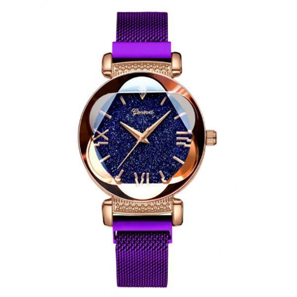 Reloj De Pulsera Impermeable 2xQuartz Morado Sunnimix Reloj de cuarzo con banda milanesa
