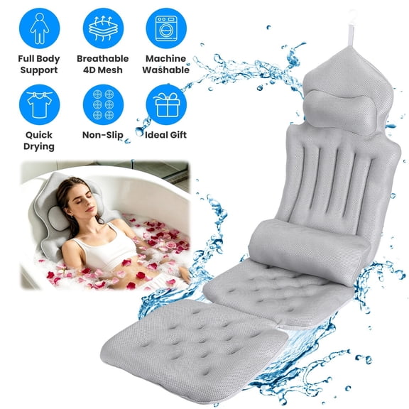 Imountek Full Body Bathtub Pillow with Headrest and Lumbar Support, 4D Honeycomb Mesh Quick-Drying Bath Cushion, Non-Slip Suction Cups Ergonomic Spa Bath Mat Machine Washable