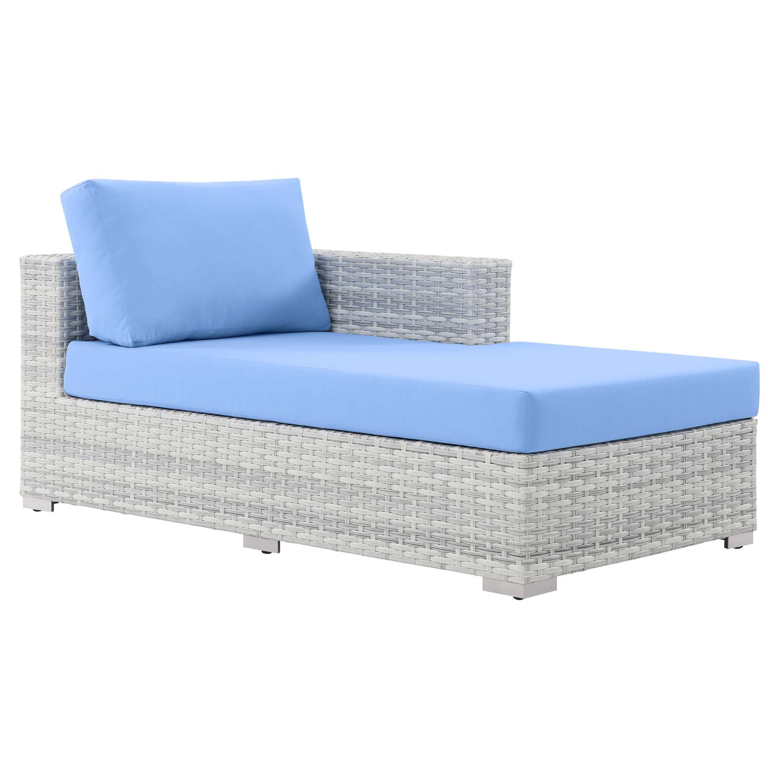 Modway Convene Rattan and Foam Patio Right Chaise in Light Gray/Light Blue