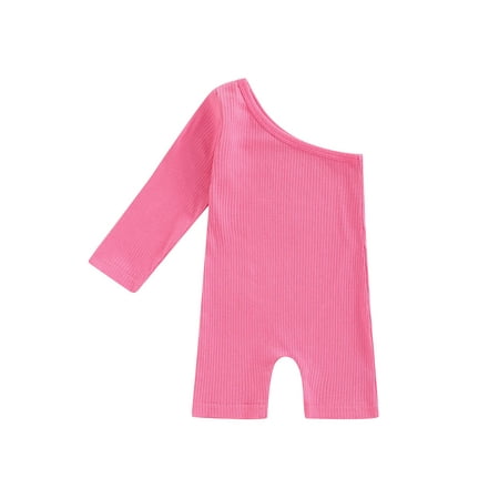 

aturustex aturustex Toddler Kids Girls Solid Color One-shoulder Long Sleeve Jumpsuit Summer Casual Bodysuit