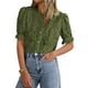 thumbnail image 1 of Blusa PRETTYGARDEN de encaje de manga corta para mujer, color verde militar, 1 of 6